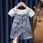 Kids Summer Denim Suspender Skirt Outfit – Baby Fashion Short Sleeve Set