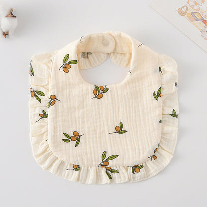 Baby Ruffled Cotton Bib – Printed Gauze Lace Absorbent Feeding Bib