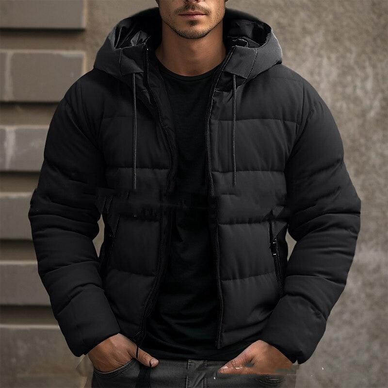 Men’s Winter Hooded Jacket – Casual Zip-Up Coat with Pockets Outerwear