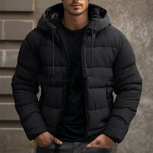 Men’s Winter Hooded Jacket – Casual Zip-Up Coat with Pockets Outerwear