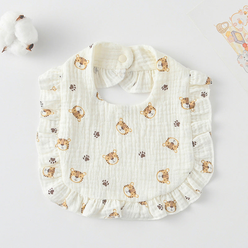 Baby Ruffled Cotton Bib – Printed Gauze Lace Absorbent Feeding Bib