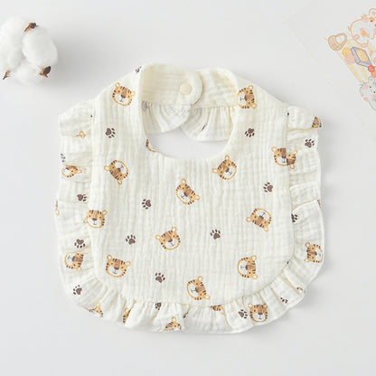Baby Ruffled Cotton Bib – Printed Gauze Lace Absorbent Feeding Bib