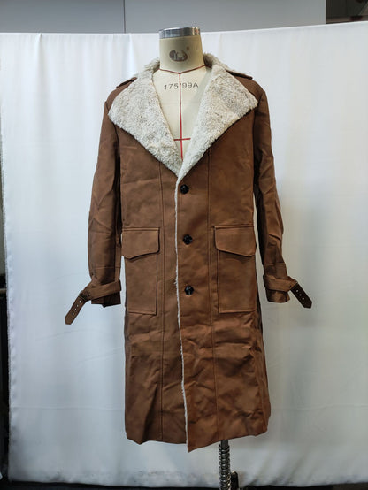 Men’s Brown Suede Long Coat – Retro Vintage Jacket for Fall & Winter Fashion