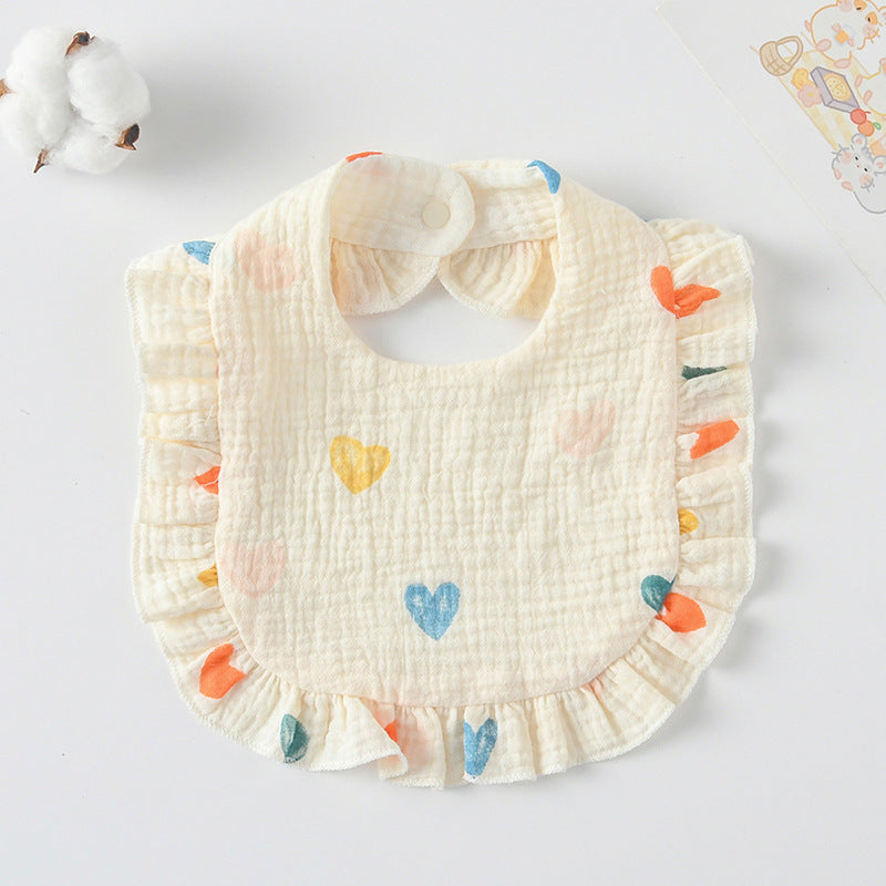 Baby Ruffled Cotton Bib – Printed Gauze Lace Absorbent Feeding Bib