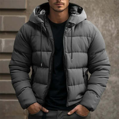 Men’s Winter Hooded Jacket – Casual Zip-Up Coat with Pockets Outerwear