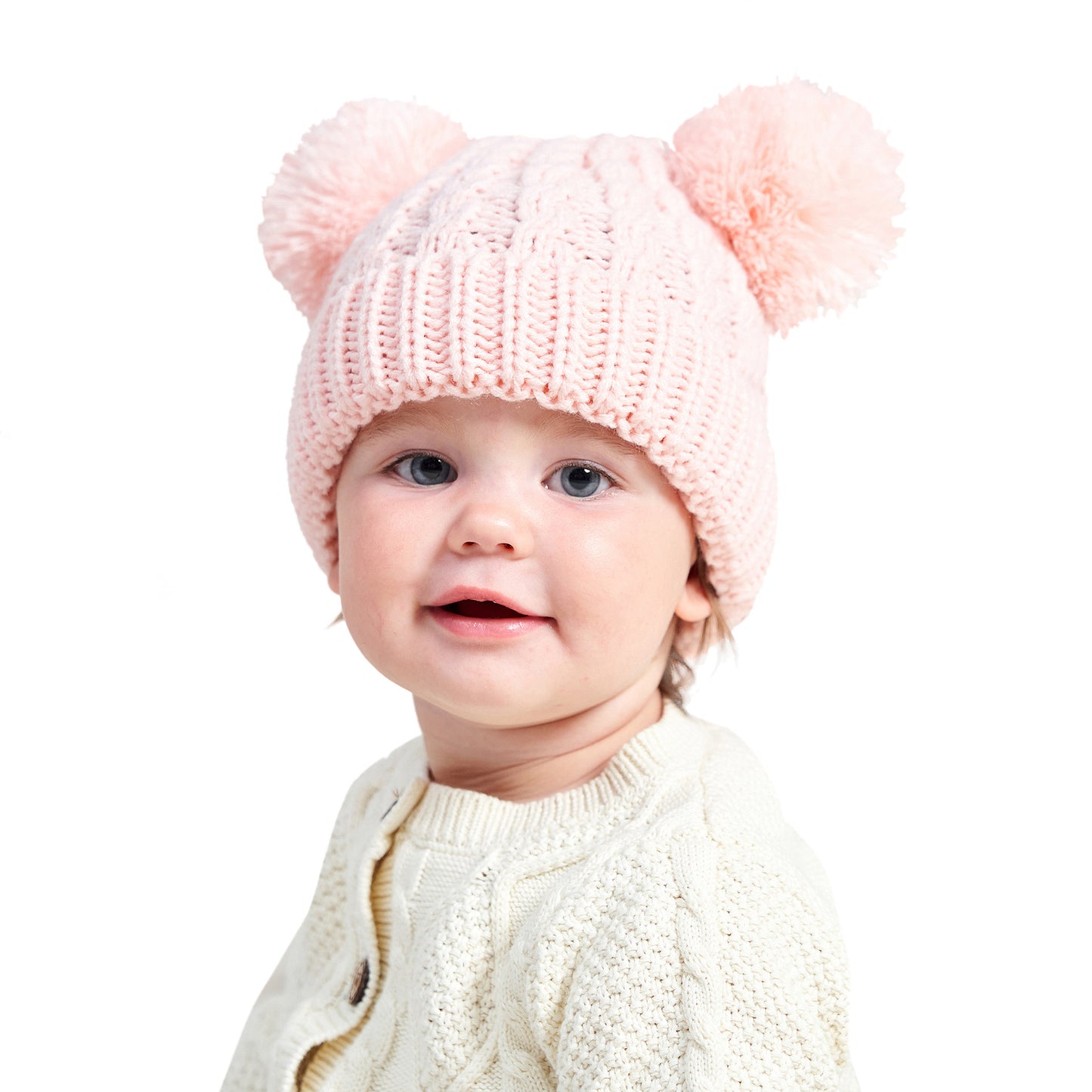Children's Twisted Woolen Hat – Solid Color Double Ball Knit Cap