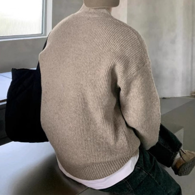 Men’s Relaxed-Fit V-Neck Knit Jacket – Minimalist Versatile Sweater