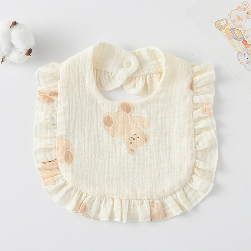 Baby Ruffled Cotton Bib – Printed Gauze Lace Absorbent Feeding Bib