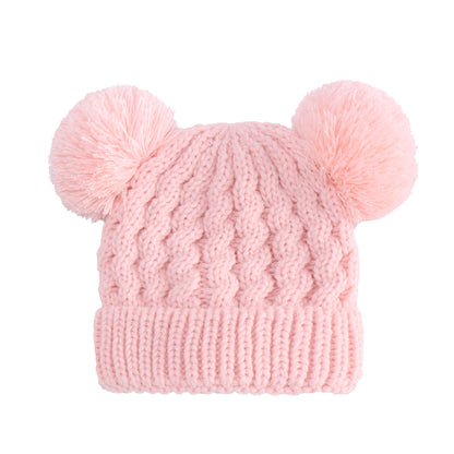 Children's Twisted Woolen Hat – Solid Color Double Ball Knit Cap