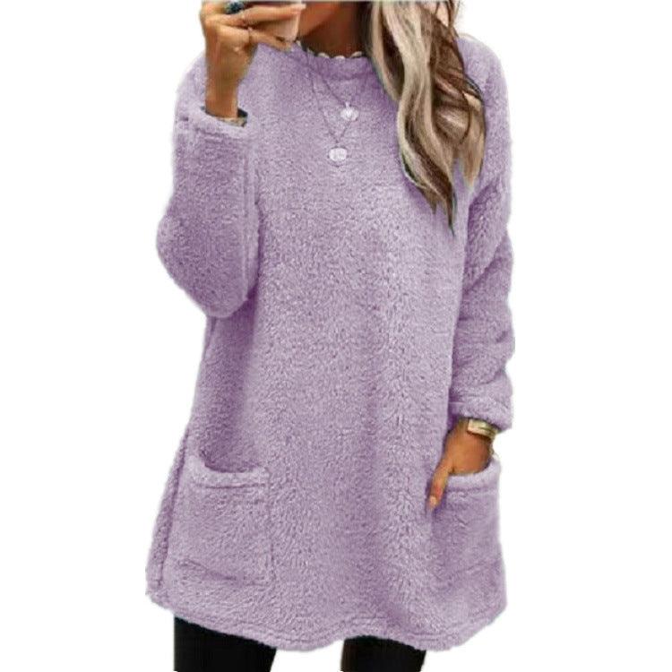 Women’s Fleece Pullover Hoodie – Warm Thick Long-Sleeve Sweater with Pockets, Casual Fall/Winter Plush Top