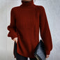 Women’s Turtleneck Pullover Sweater – Solid Color Long Sleeve Top with Split Design