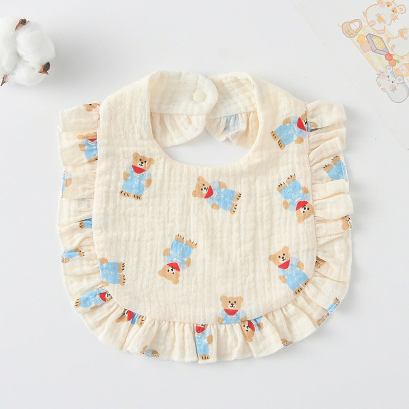 Baby Ruffled Cotton Bib – Printed Gauze Lace Absorbent Feeding Bib