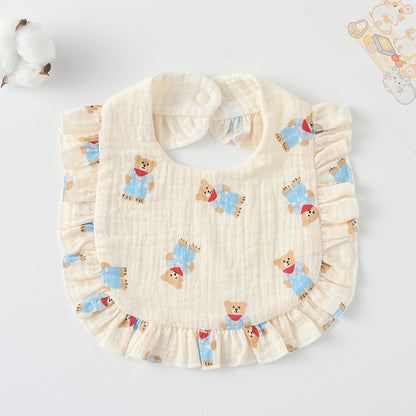 Baby Ruffled Cotton Bib – Printed Gauze Lace Absorbent Feeding Bib