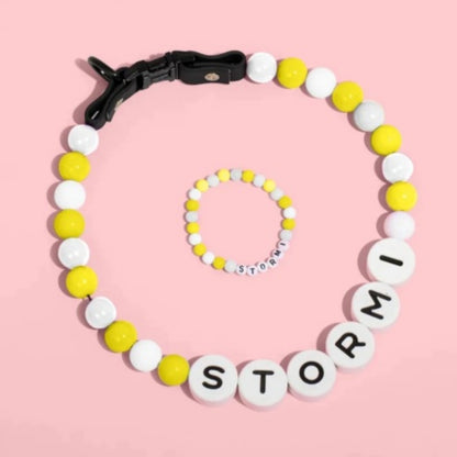 Personalized Dog Beaded Name Collar & Bracelet Set – Custom Letter Bead Pet Necklace
