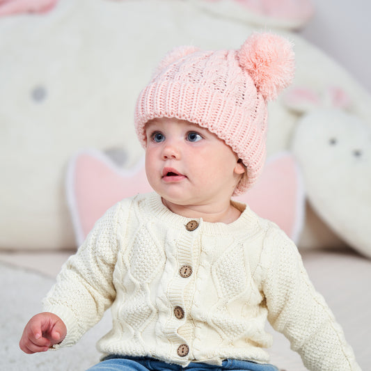 Children's Twisted Woolen Hat – Solid Color Double Ball Knit Cap