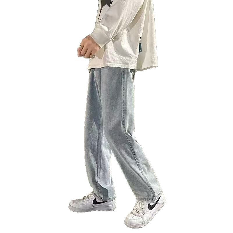 Men’s Smoke Gray Loose Wide-Leg Straight Jeans – Casual Retro Denim Pants