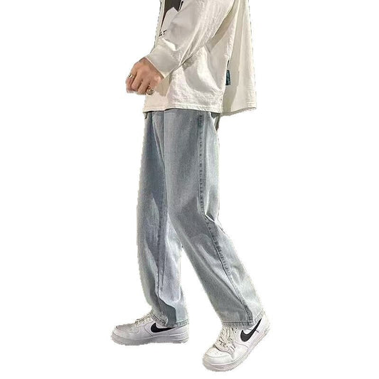Men’s Smoke Gray Loose Wide-Leg Straight Jeans – Casual Retro Denim Pants