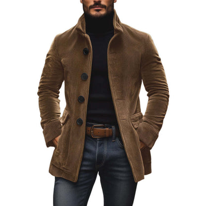 Men’s Winter Stand Collar Button-Up Jacket – Casual Blazer Style Outerwear Coat