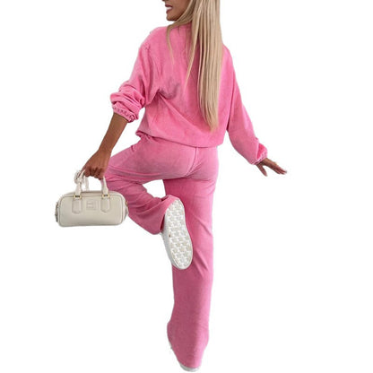 Women’s Solid Color Long-Sleeve Button-Up Top with Pockets – Casual Office & Everyday Shirt Set