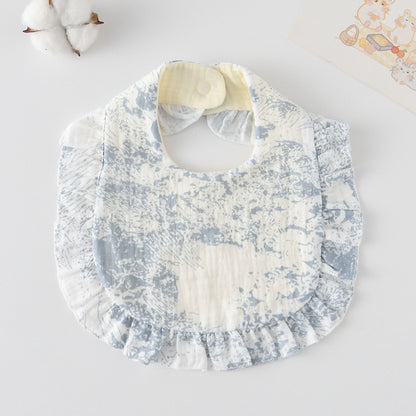 Baby Ruffled Cotton Bib – Printed Gauze Lace Absorbent Feeding Bib