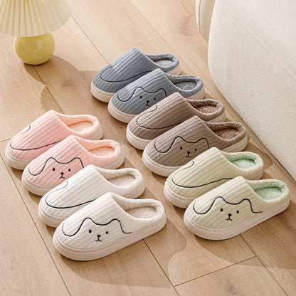 Striped Cat Plush Slippers for Women & Men – Winter Warm Non-Slip Indoor House Shoes