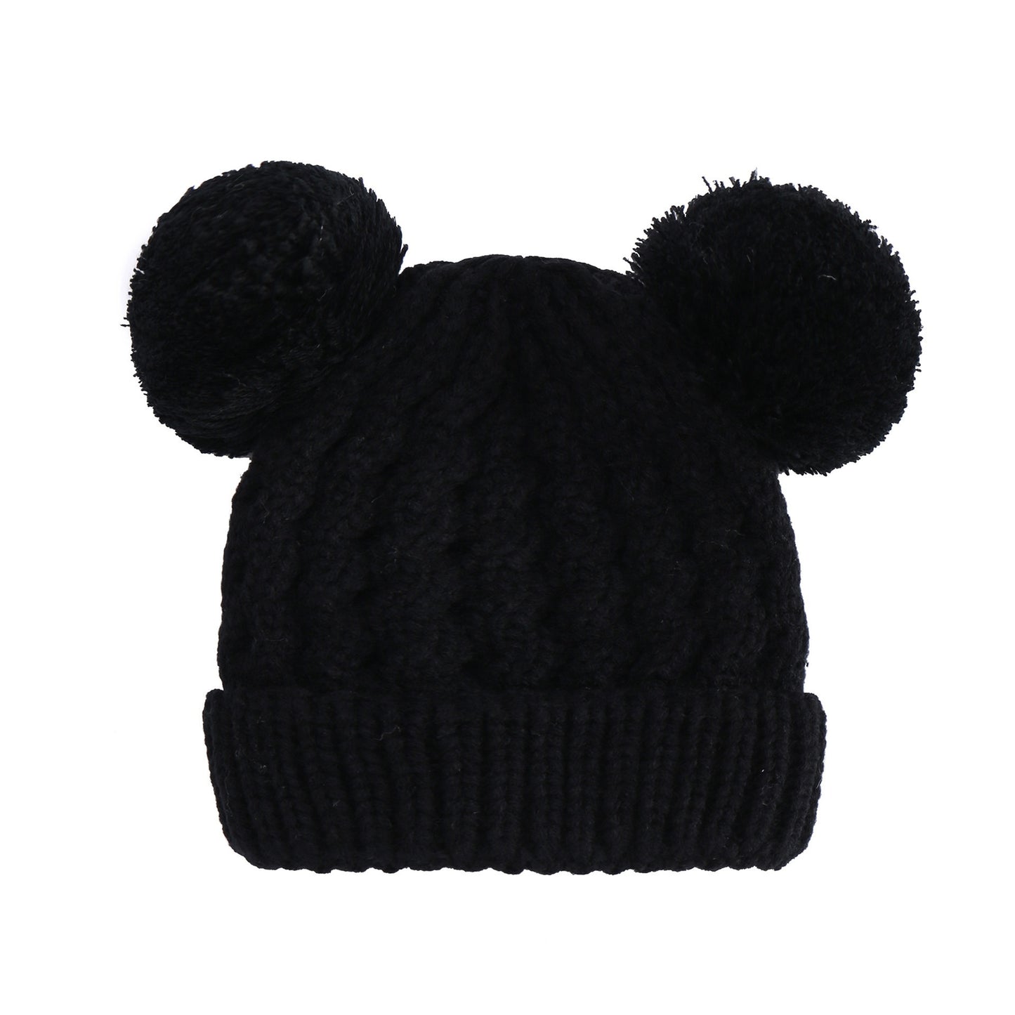 Children's Twisted Woolen Hat – Solid Color Double Ball Knit Cap