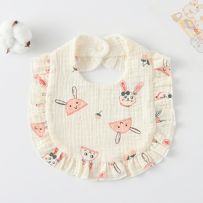 Baby Ruffled Cotton Bib – Printed Gauze Lace Absorbent Feeding Bib