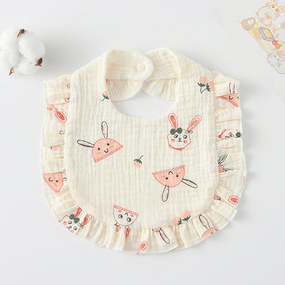 Baby Ruffled Cotton Bib – Printed Gauze Lace Absorbent Feeding Bib