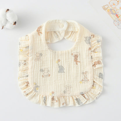 Baby Ruffled Cotton Bib – Printed Gauze Lace Absorbent Feeding Bib