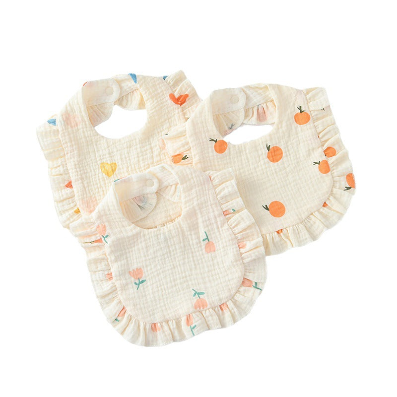 Baby Ruffled Cotton Bib – Printed Gauze Lace Absorbent Feeding Bib