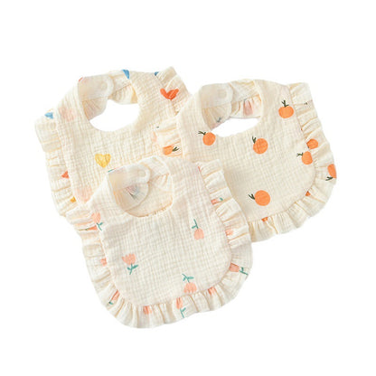 Baby Ruffled Cotton Bib – Printed Gauze Lace Absorbent Feeding Bib