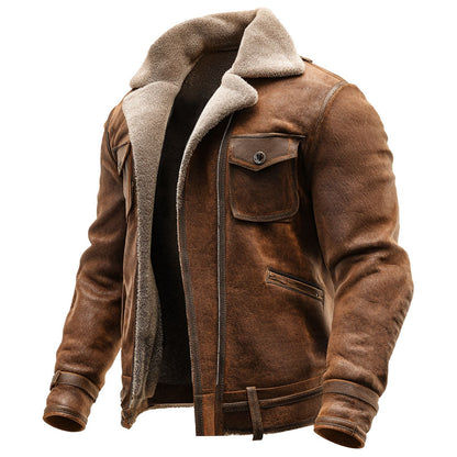 Autumn Winter Men’s Suede Jacket – Retro Brown Vintage Casual Coat