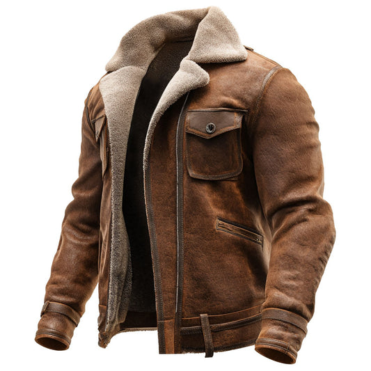 Autumn Winter Men’s Suede Jacket – Retro Brown Vintage Casual Coat