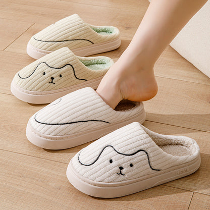 Striped Cat Plush Slippers for Women & Men – Winter Warm Non-Slip Indoor House Shoes