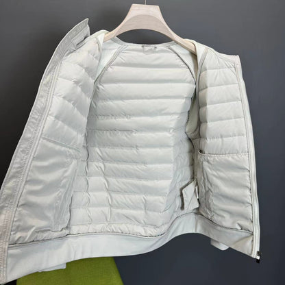 Men’s Lightweight Hooded Down Jacket – Casual Patchwork Minimalist Coat