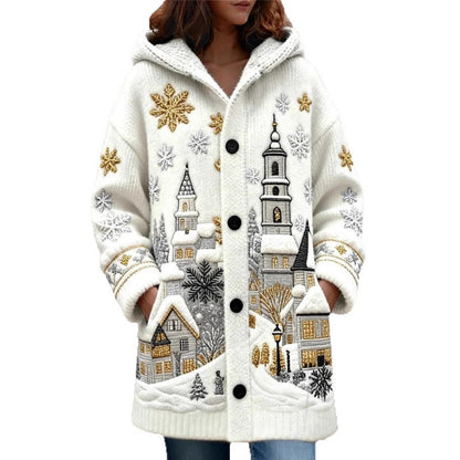 Women’s Christmas 3D Printed Casual Cloak Coat – Festive Winter Outerwear