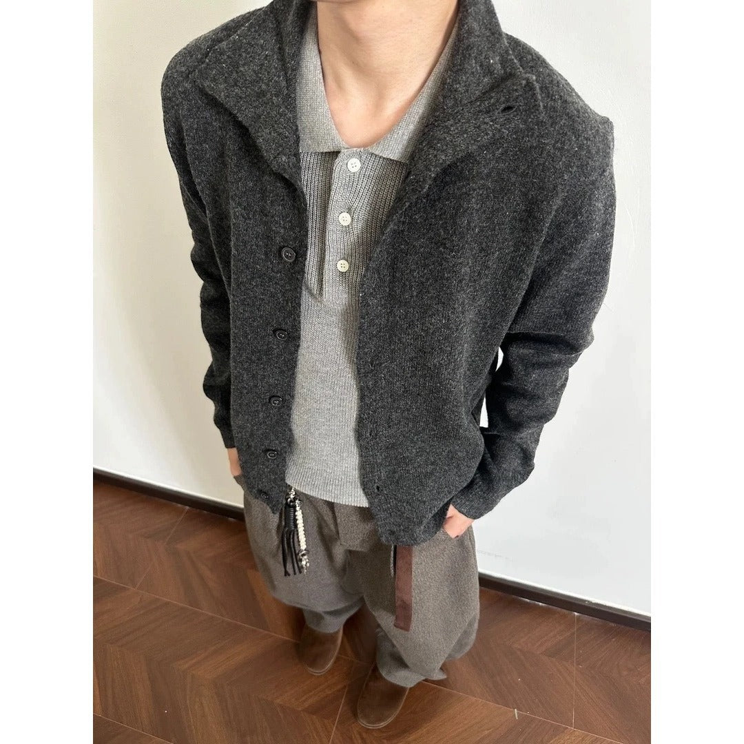 Retro Loose-Fit Solid-Color Cardigan Sweater – Casual Knitwear
