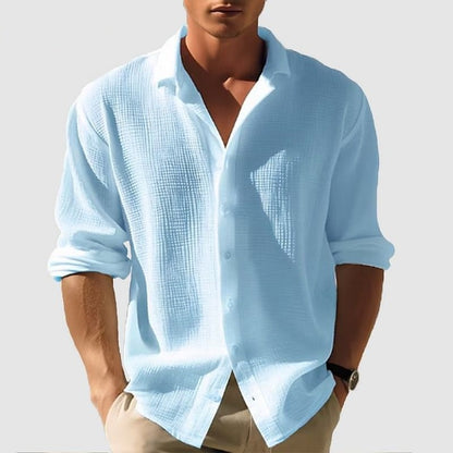 Men’s Lapel Long Sleeve Shirt – Solid Color Single-Breasted Casual Top for Fall & Spring