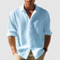 Men’s Lapel Long Sleeve Shirt – Solid Color Single-Breasted Casual Top for Fall & Spring