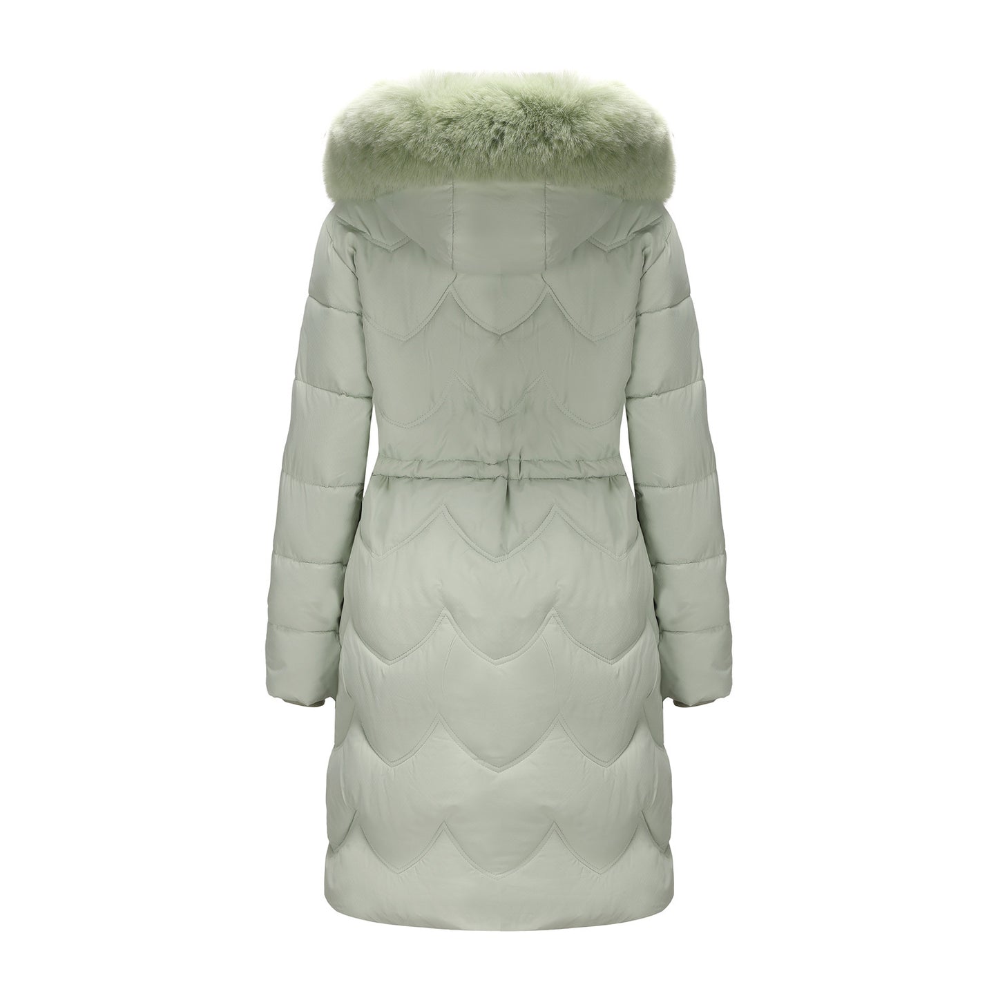 Women’s Mid-Length Cotton Coat with Big Fur Collar – Thickened Waist-Cinching Winter Jacket