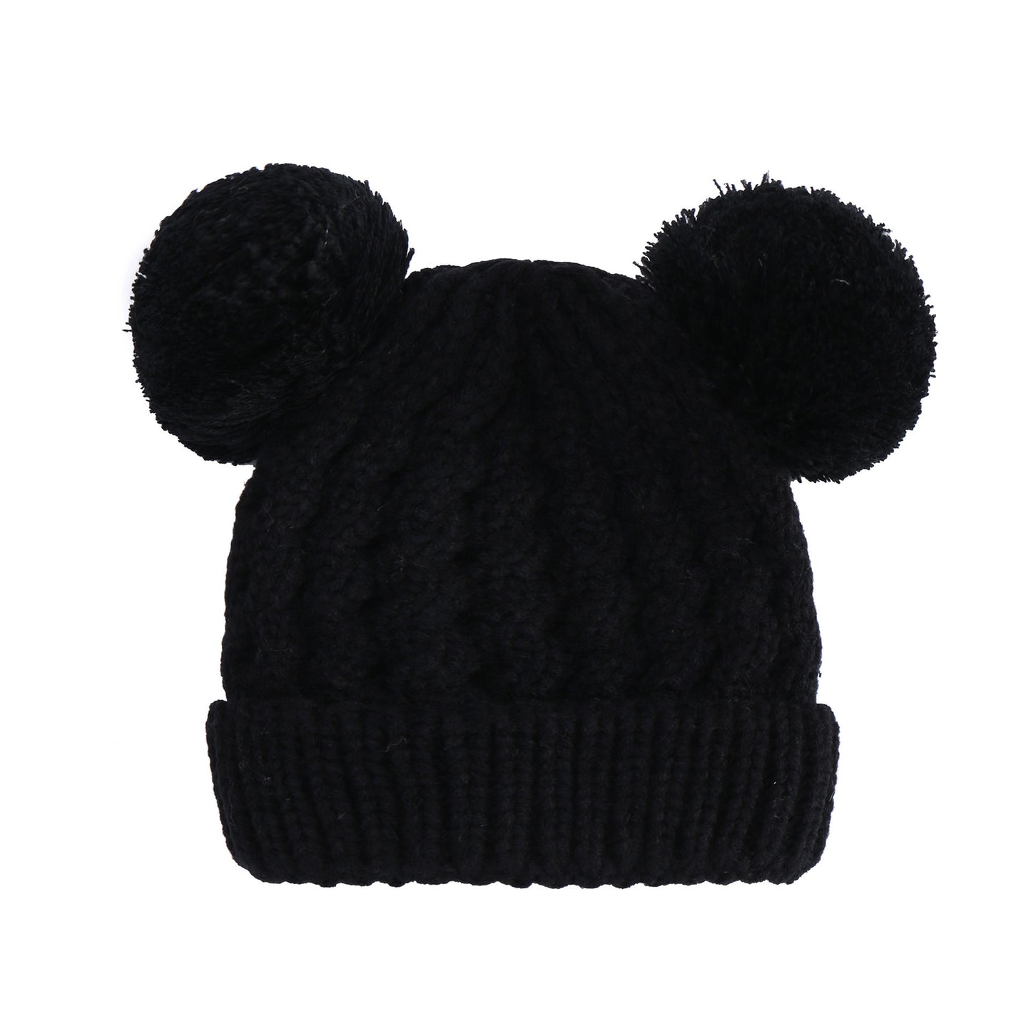 Children's Twisted Woolen Hat – Solid Color Double Ball Knit Cap