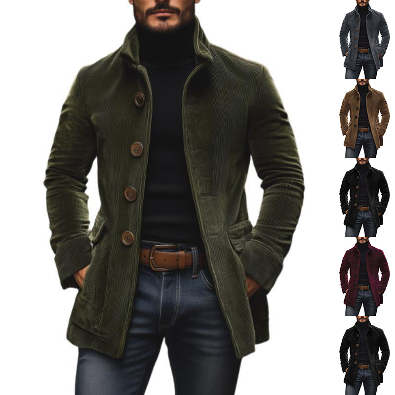Men’s Winter Stand Collar Button-Up Jacket – Casual Blazer Style Outerwear Coat