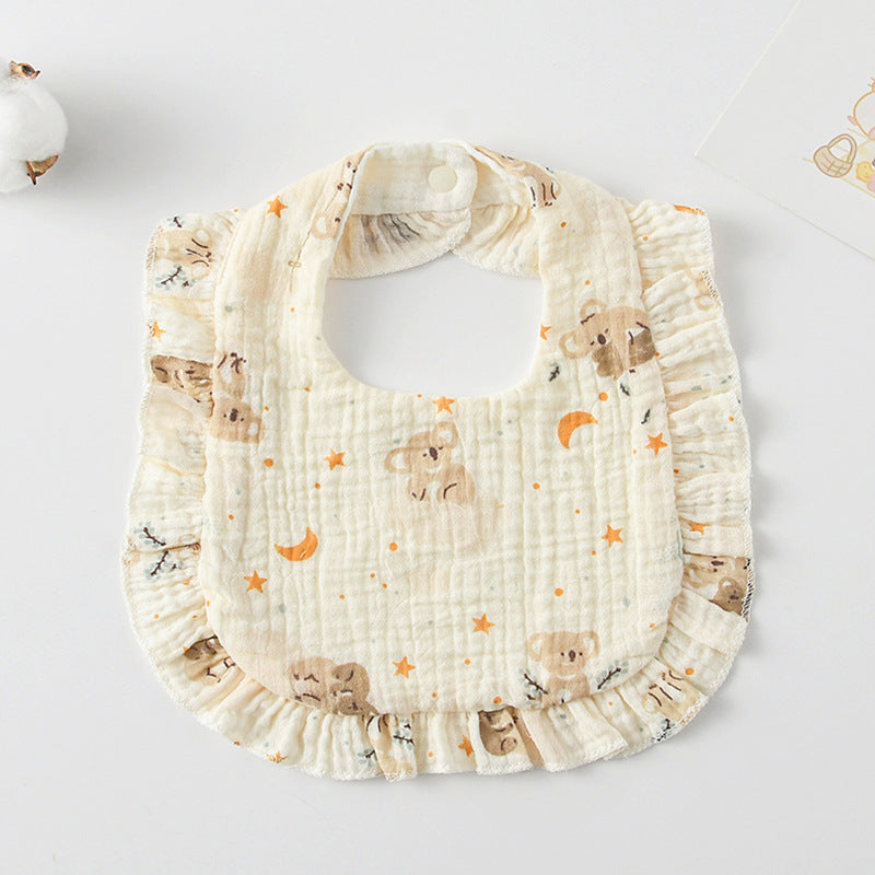 Baby Ruffled Cotton Bib – Printed Gauze Lace Absorbent Feeding Bib