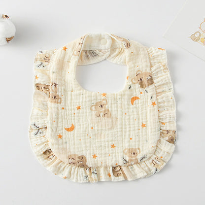 Baby Ruffled Cotton Bib – Printed Gauze Lace Absorbent Feeding Bib