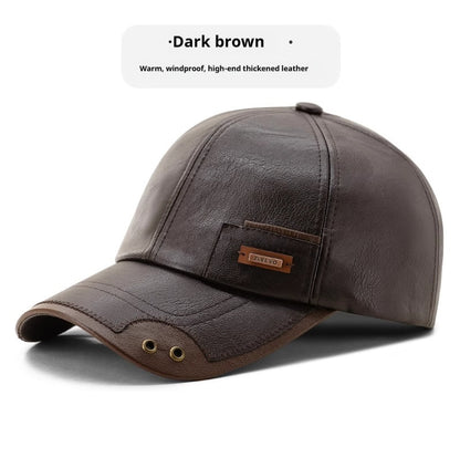 Winter Leather Baseball Cap – Warm Fleece-Lined Windproof and Snowproof Hat