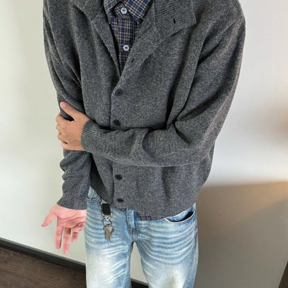 Retro Loose-Fit Solid-Color Cardigan Sweater – Casual Knitwear