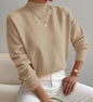 Women’s Solid Color Pullover Sweater – Mid-High Neck Long Sleeve Knitted Top