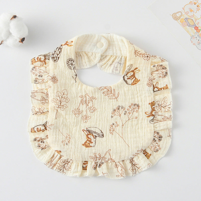 Baby Ruffled Cotton Bib – Printed Gauze Lace Absorbent Feeding Bib