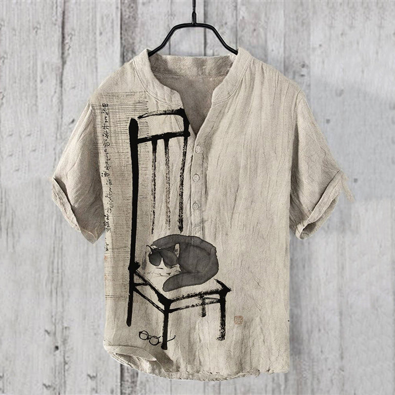 Men’s Retro Printed Short-Sleeve T-Shirt – Casual Loose-Fit Summer Top.