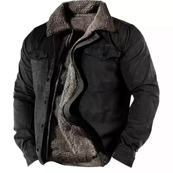 Men’s Casual Cotton Zipper Jacket – Loose Fit Grey Brown Youth Outerwear